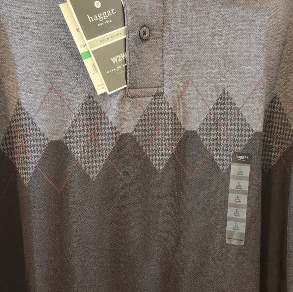 NEW Haggar Men's Argyle Style Long Sleeve Polo w/Tags - Picture 2 of 3
